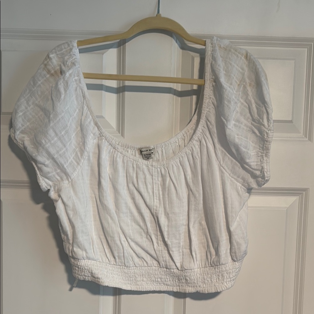 White Puff Sleeve Crop Women's Top